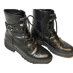 GBG By Guess LA Black Combat Biker Grunge Goth Punk Boots Chunky sz 8.5 Logo